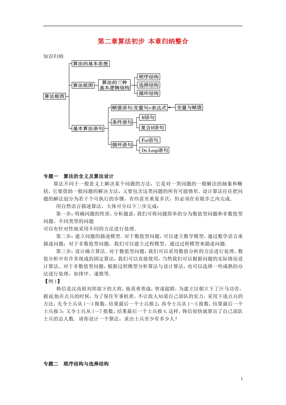高中数学 第二章 算法初步 本章归纳整合导学案 北师大版必修3_第1页