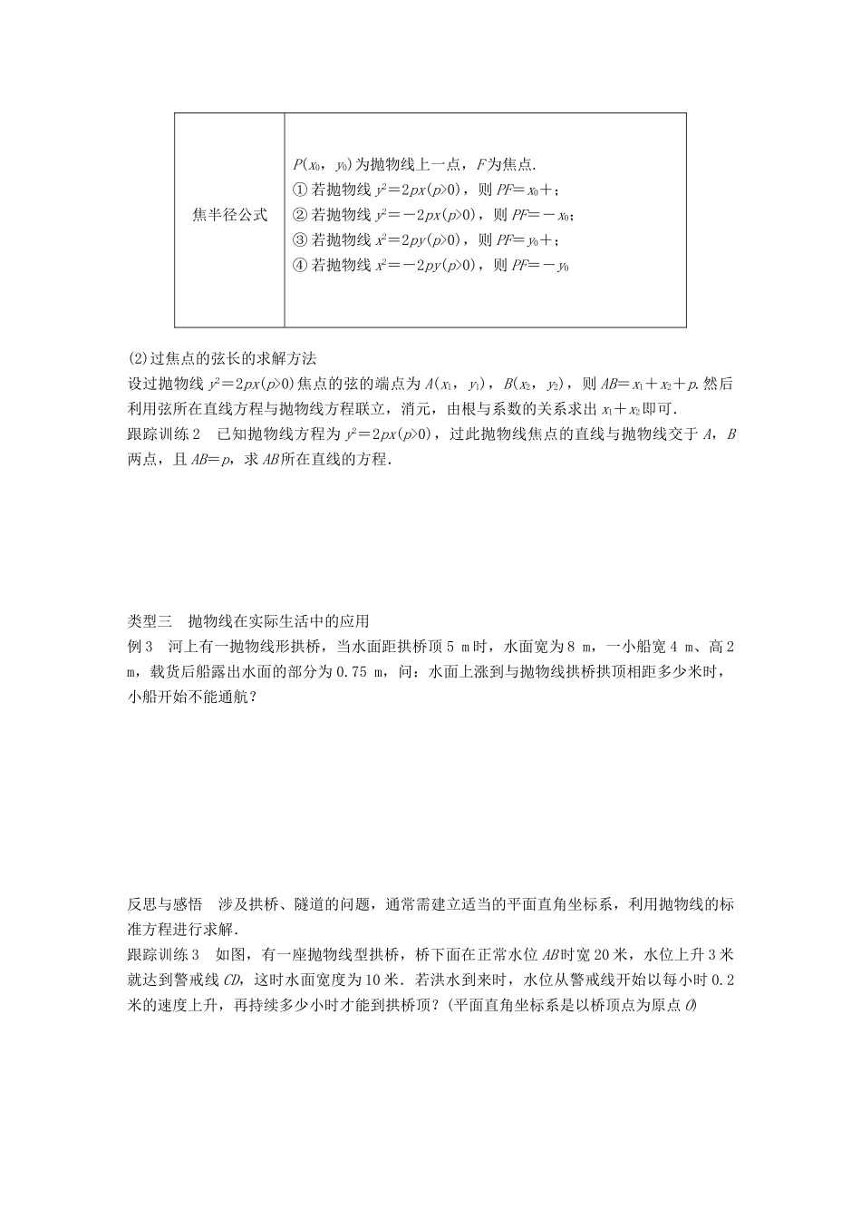 高中数学 第二章 圆锥曲线与方程 2.4.2 抛物线的几何性质（一）学案 苏教版选修1-1-苏教版高二选修1-1数学学案_第3页