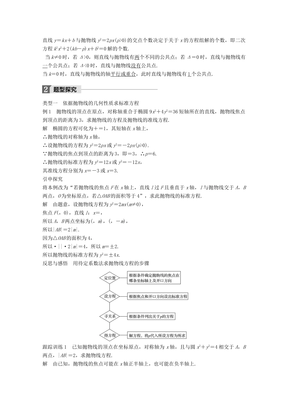 高中数学 第二章 圆锥曲线与方程 2.4.2 抛物线的简单几何性质学案 新人教A版选修2-1-新人教A版高二选修2-1数学学案_第2页