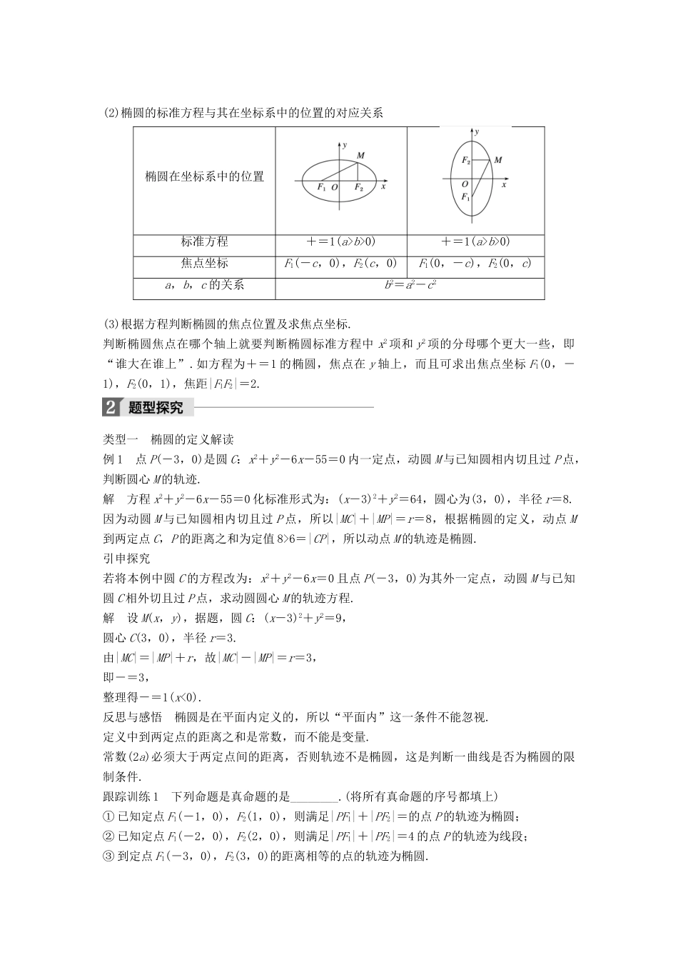 高中数学 第二章 圆锥曲线与方程 2.2.1 椭圆及其标准方程（1）学案 新人教A版选修2-1-新人教A版高二选修2-1数学学案_第2页