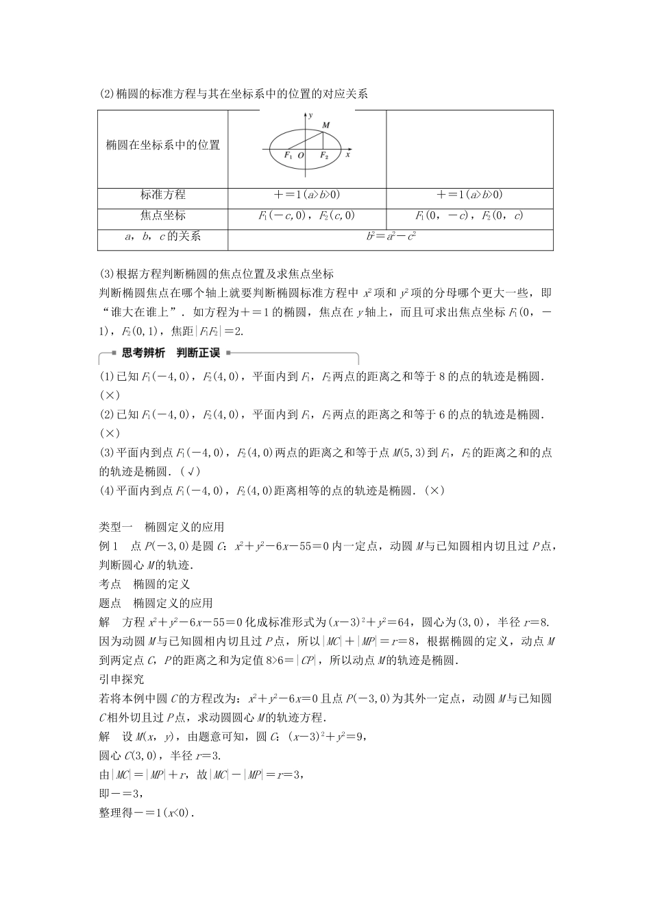 高中数学 第二章 圆锥曲线与方程 2.2.1 椭圆及其标准方程学案 新人教A版选修2-1-新人教A版高二选修2-1数学学案_第2页