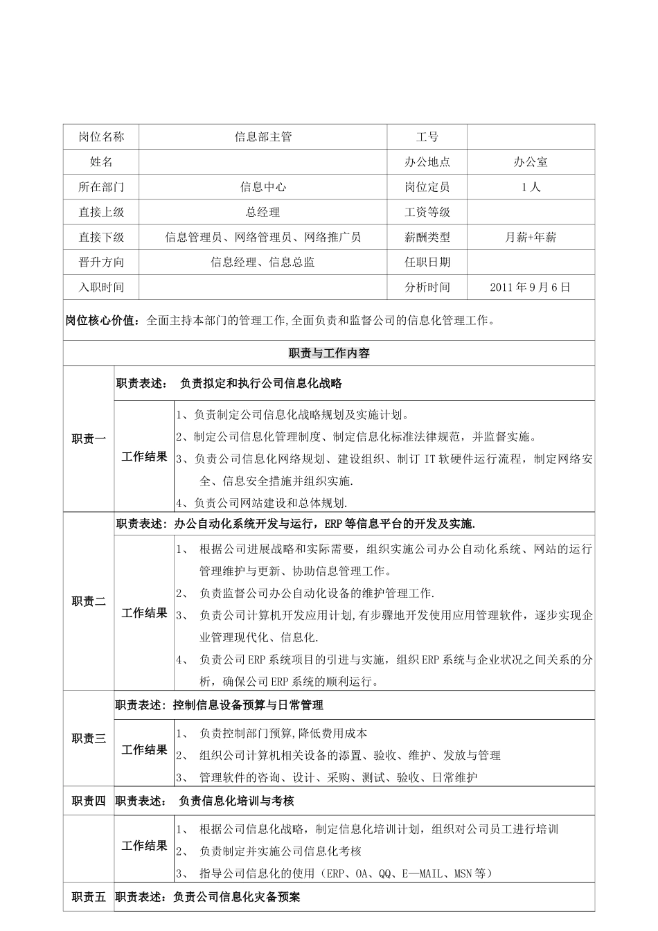 信息部主管岗位说明书_第2页