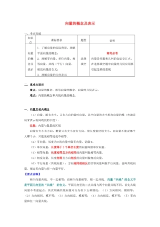 高中数学 第二章 平面向量 第一讲 向量的概念及表示学案 苏教版必修1-苏教版高一必修1数学学案