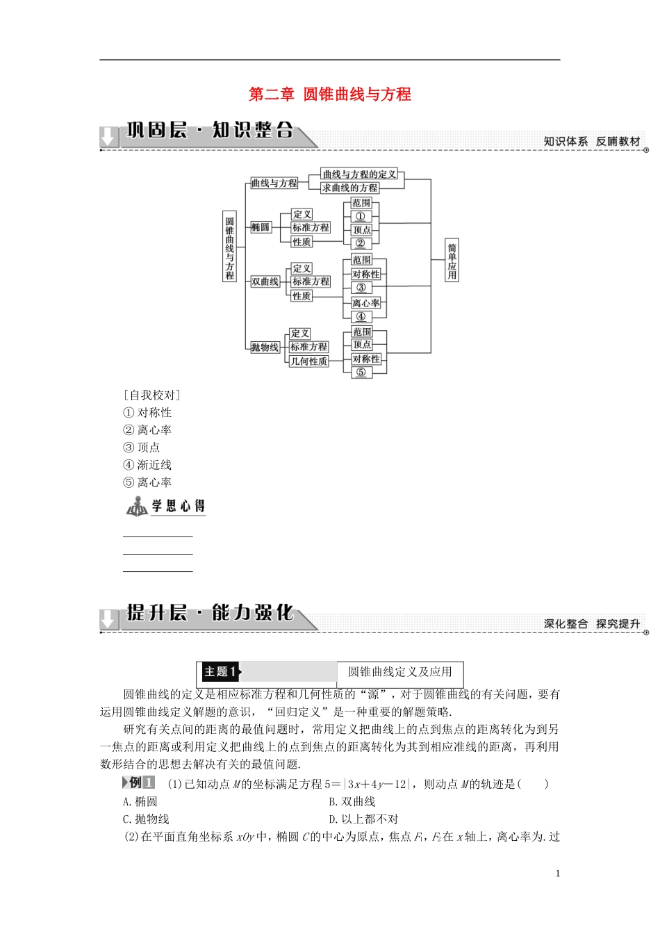 高中数学 第二章 圆锥曲线与方程章末分层突破学案 新人教A版选修2-1-新人教A版高二选修2-1数学学案_第1页