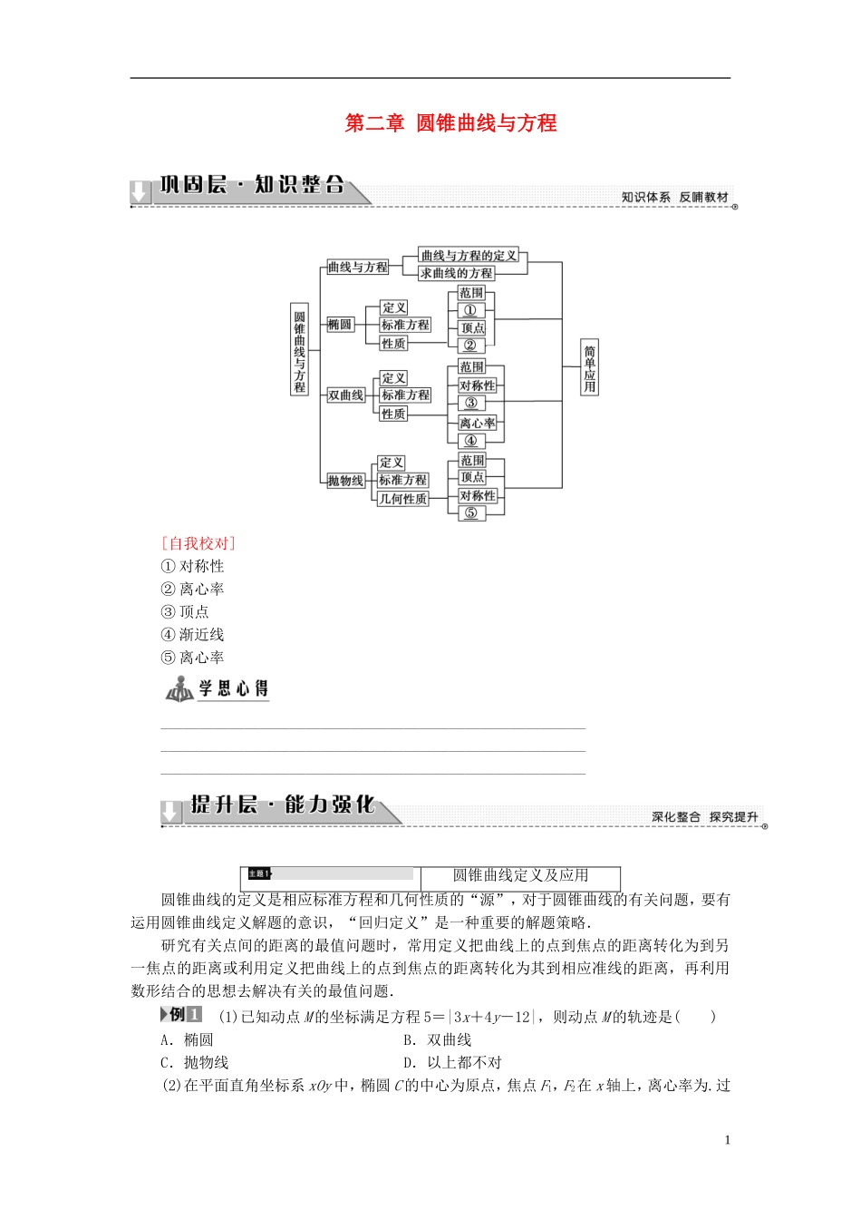 高中数学 第二章 圆锥曲线与方程章末分层突破学案 新人教B版选修2-1-新人教B版高二选修2-1数学学案_第1页