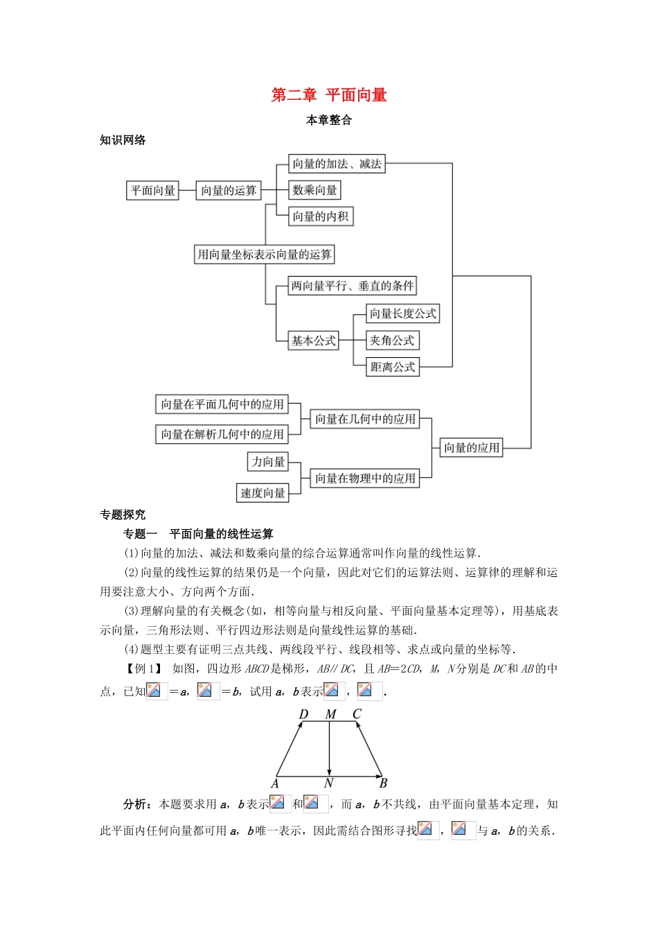 高中数学 第二章 平面向量本章整合学案 新人教B版必修4-新人教B版高一必修4数学学案_第1页