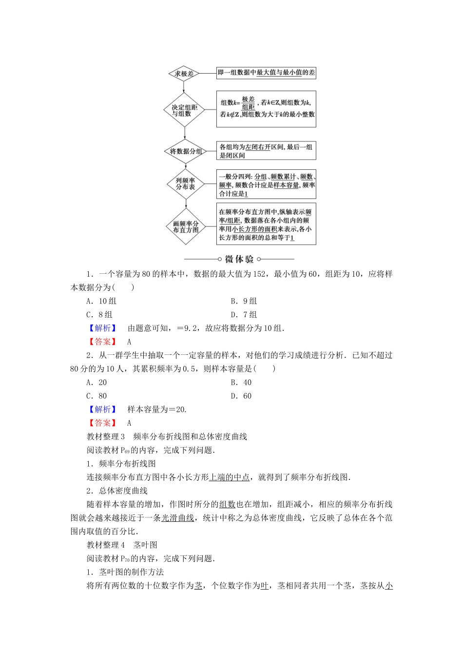 高中数学 第二章 统计 2.2.1 用样本的频率分布估计总体分布学案 新人教A版必修3-新人教A版高一必修3数学学案_第2页