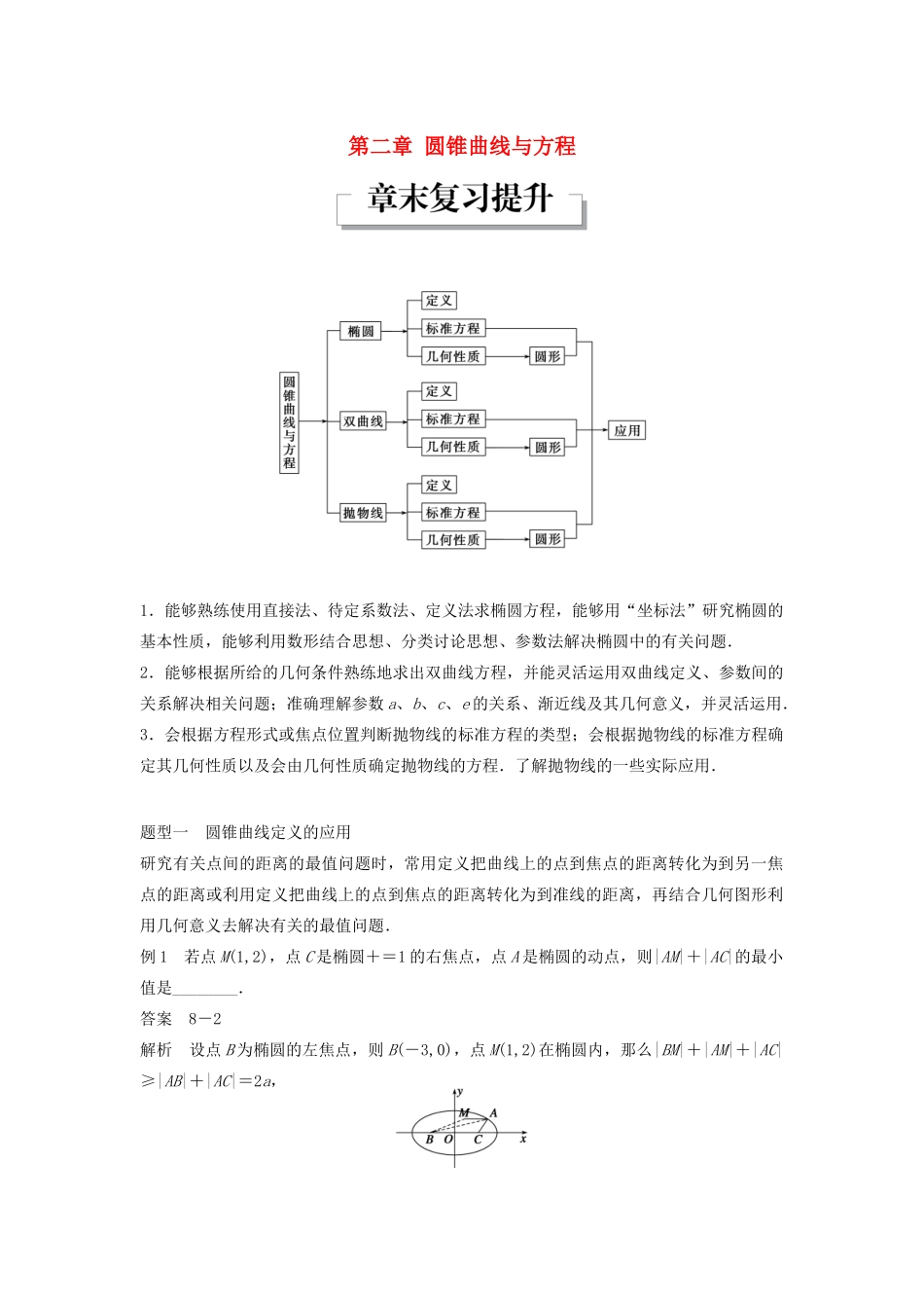 高中数学 第二章 圆锥曲线与方程章末复习提升教学案 新人教B版选修1-1-新人教B版高二选修1-1数学教学案_第1页