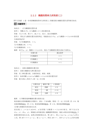 高中数学 第二章 圆锥曲线与方程 2.2.2 椭圆的简单几何性质（2）学案 新人教A版选修2-1-新人教A版高二选修2-1数学学案
