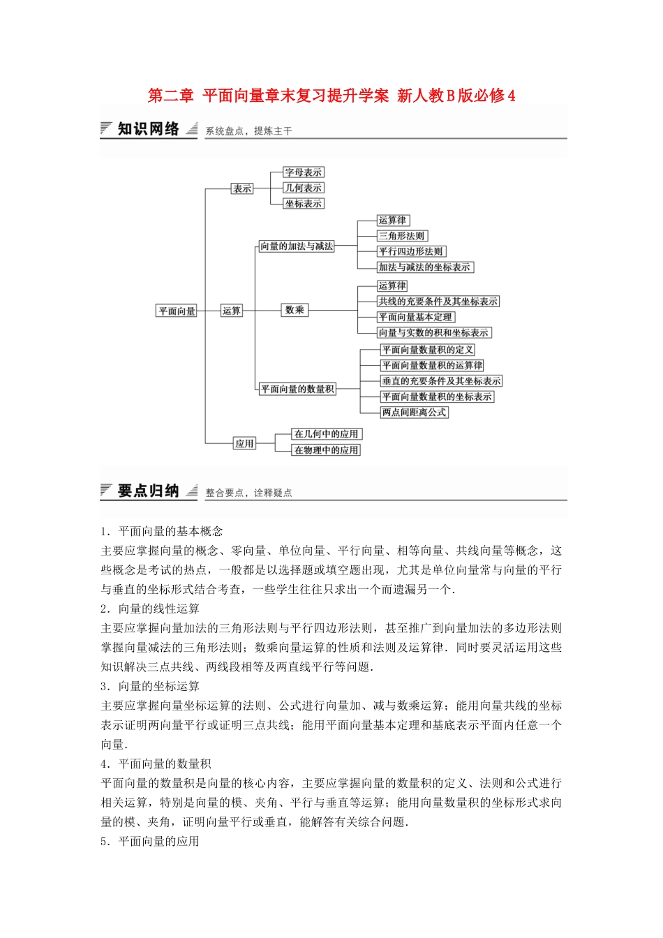 高中数学 第二章 平面向量章末复习提升学案 新人教B版必修4-新人教B版高一必修4数学学案_第1页
