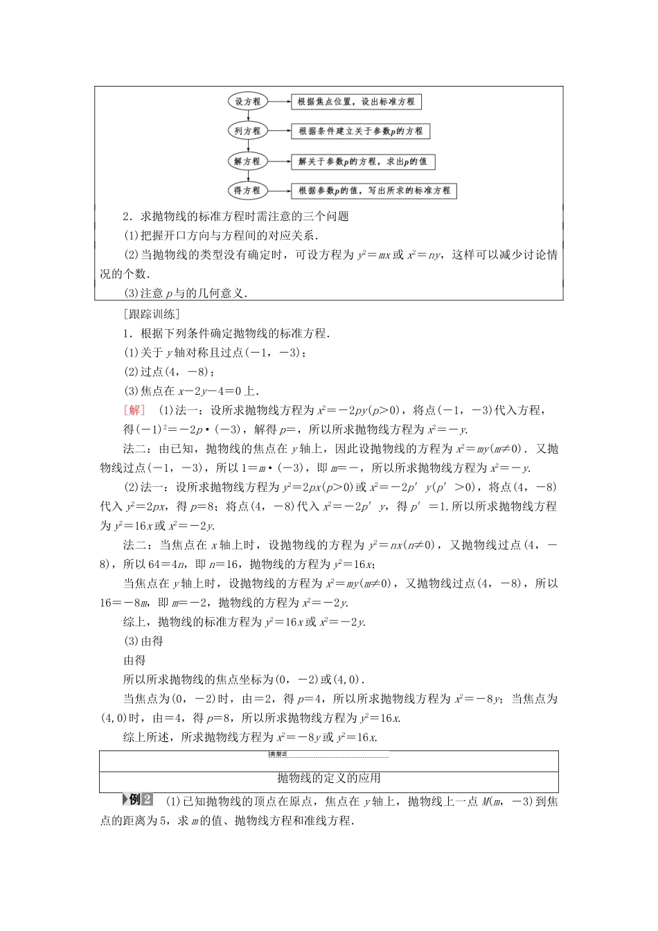 高中数学 第二章 圆锥曲线与方程 2.3 抛物线 2.3.1 抛物线及其标准方程学案 新人教A版选修1-1-新人教A版高二选修1-1数学学案_第3页