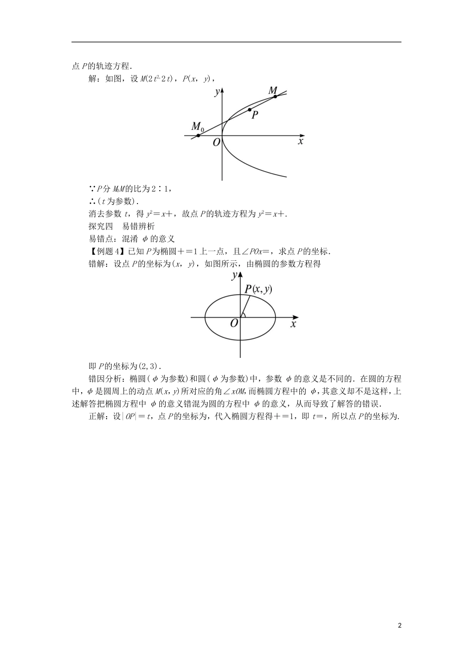 高中数学 第二讲 参数方程 二 圆锥曲线的参数方程课堂探究学案 新人教A版选修4-4-新人教A版高二选修4-4数学学案_第2页