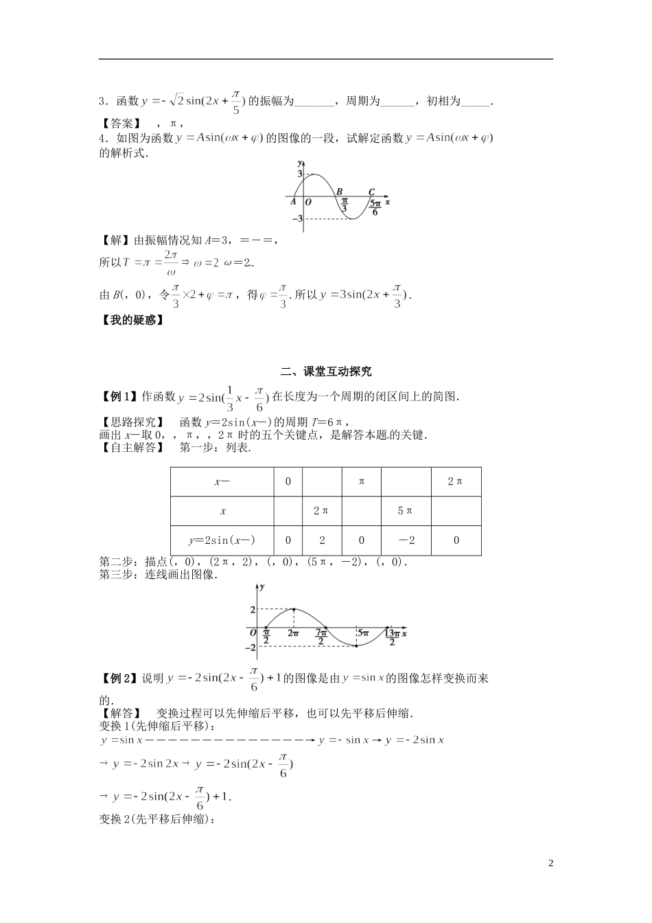 高中数学《1.8.1 函数的图像》教学案 新人教版必修4-新人教版高二必修4数学教学案_第2页