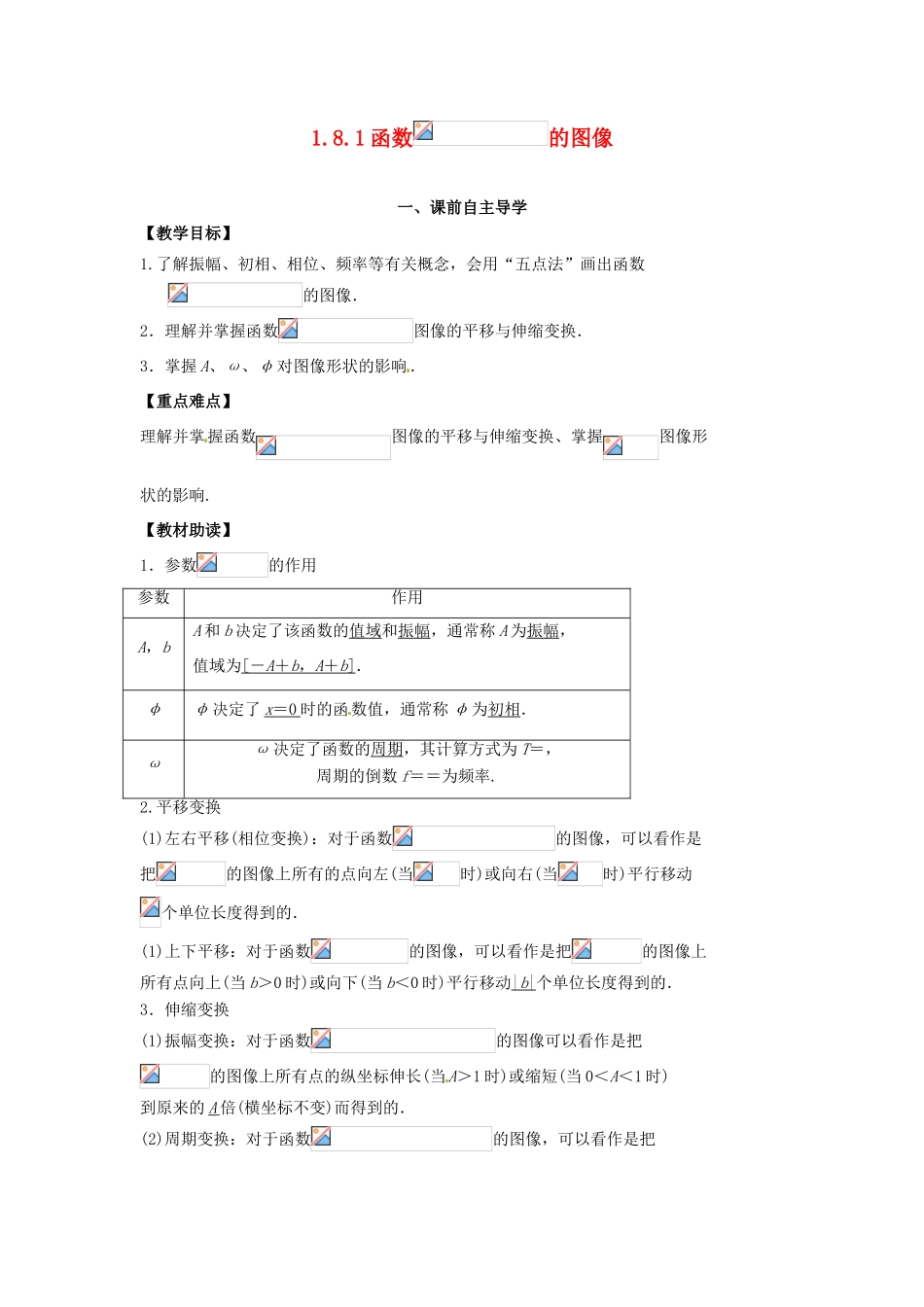 高中数学《1.8.1函数的图像》导学案 新人教版必修4-新人教版高一必修4数学学案_第1页