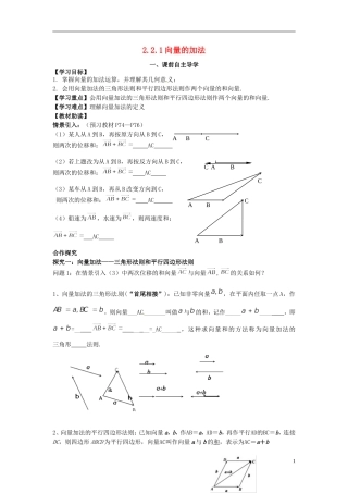 高中数学《2.2.1 向量的加法》教学案 新人教版必修4-新人教版高二必修4数学教学案