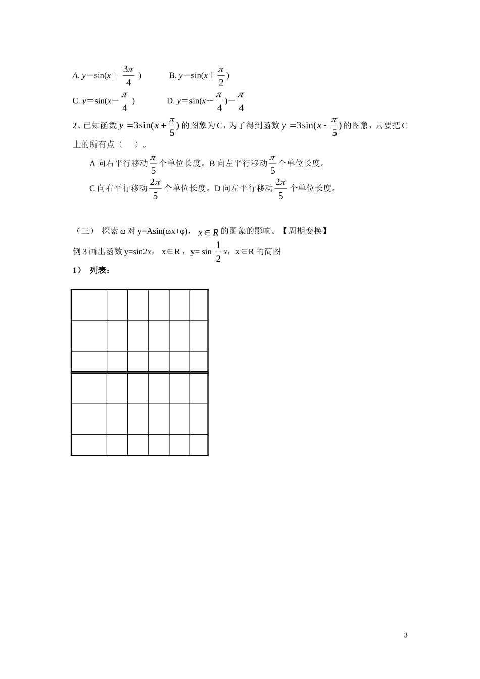 高中数学1.5  函数y=Asin(ωx+φ)的图象学案 新人教A版必修4_第3页