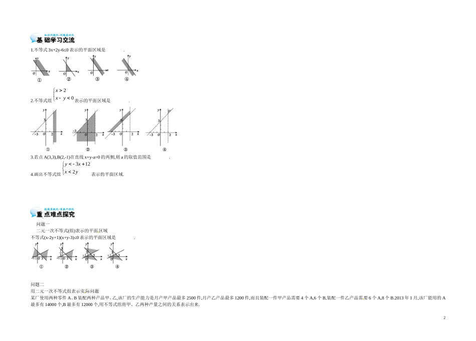 高中数学《3.3 二元一次不等式》导学案 苏教版必修5-苏教版高二必修5数学学案_第2页