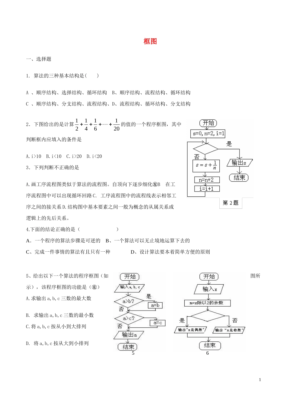 高中数学 第四章 框图章末总结学案 新人教A版选修1-2-新人教A版高二选修1-2数学学案_第1页