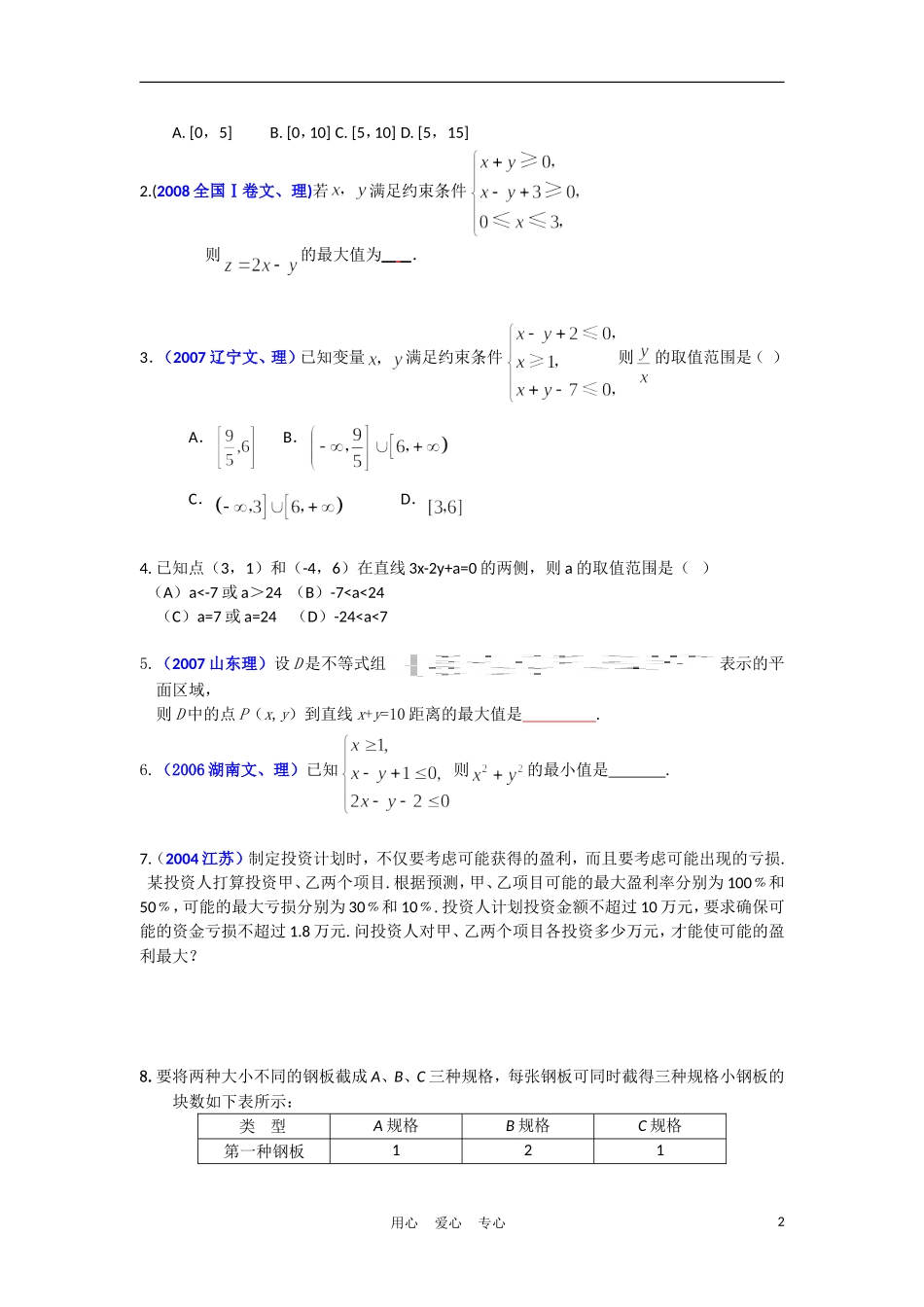 高中数学《二元一次不等式（组）与平面区域》学案1 北师大版必修5_第2页