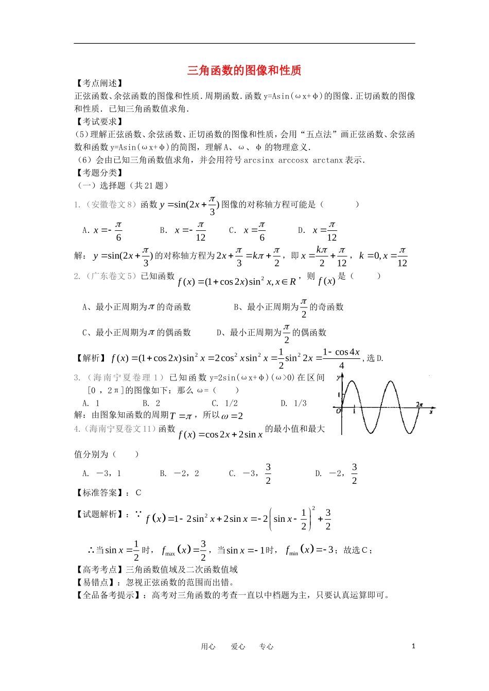 高中数学《三角函数的图像和性质》学案1 苏教版必修4_第1页