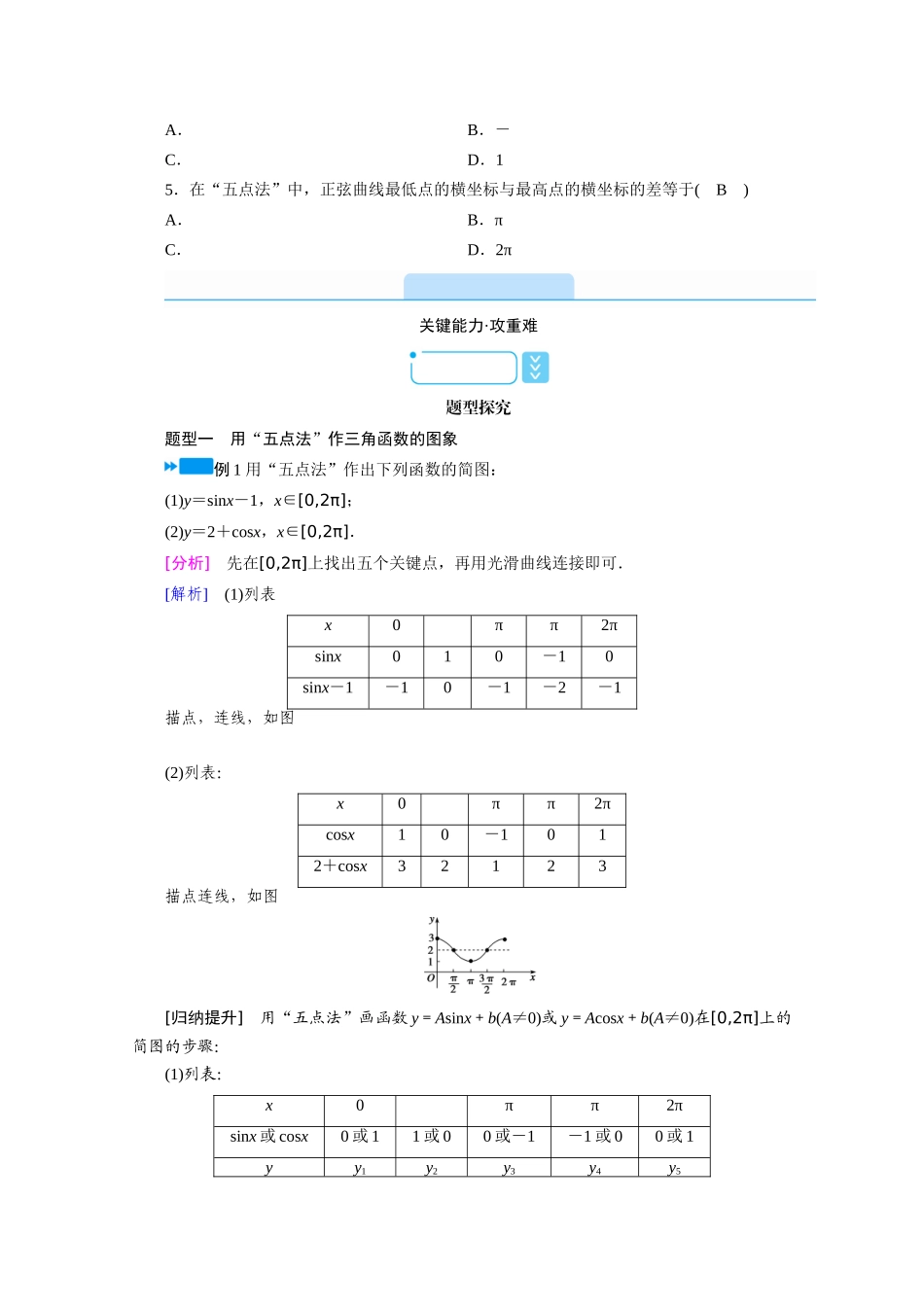 高中数学 第五章 三角函数 5.4 三角函数图象与性质 5.4.1 正弦函数、余弦函数的图象学案（含解析）新人教A版必修第一册-新人教A版高一第一册数学学案_第3页
