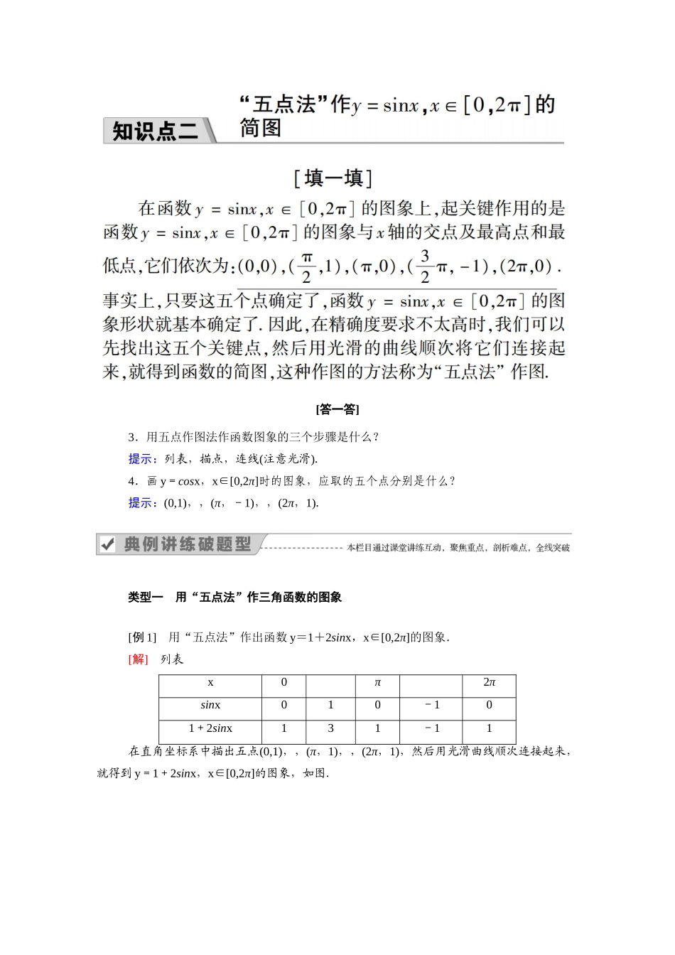高中数学 第五章 三角函数 5.4.1 正弦函数、余弦函数的图象学案（含解析）新人教A版必修第一册-新人教A版高一第一册数学学案_第2页
