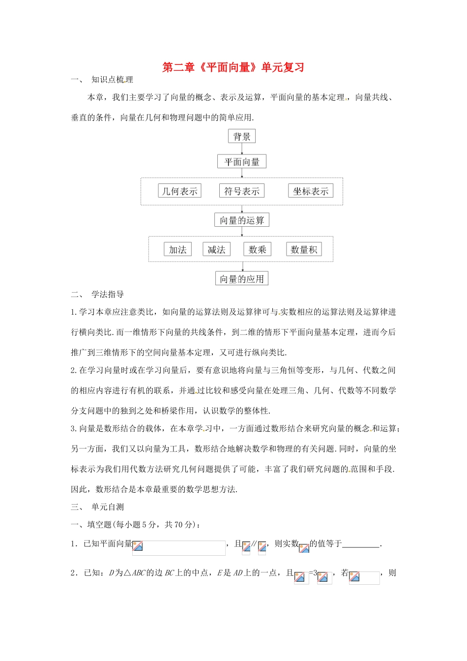 高中数学 第二章《平面向量》单元复习学案 新人教A版必修4-新人教A版高一必修4数学学案_第1页