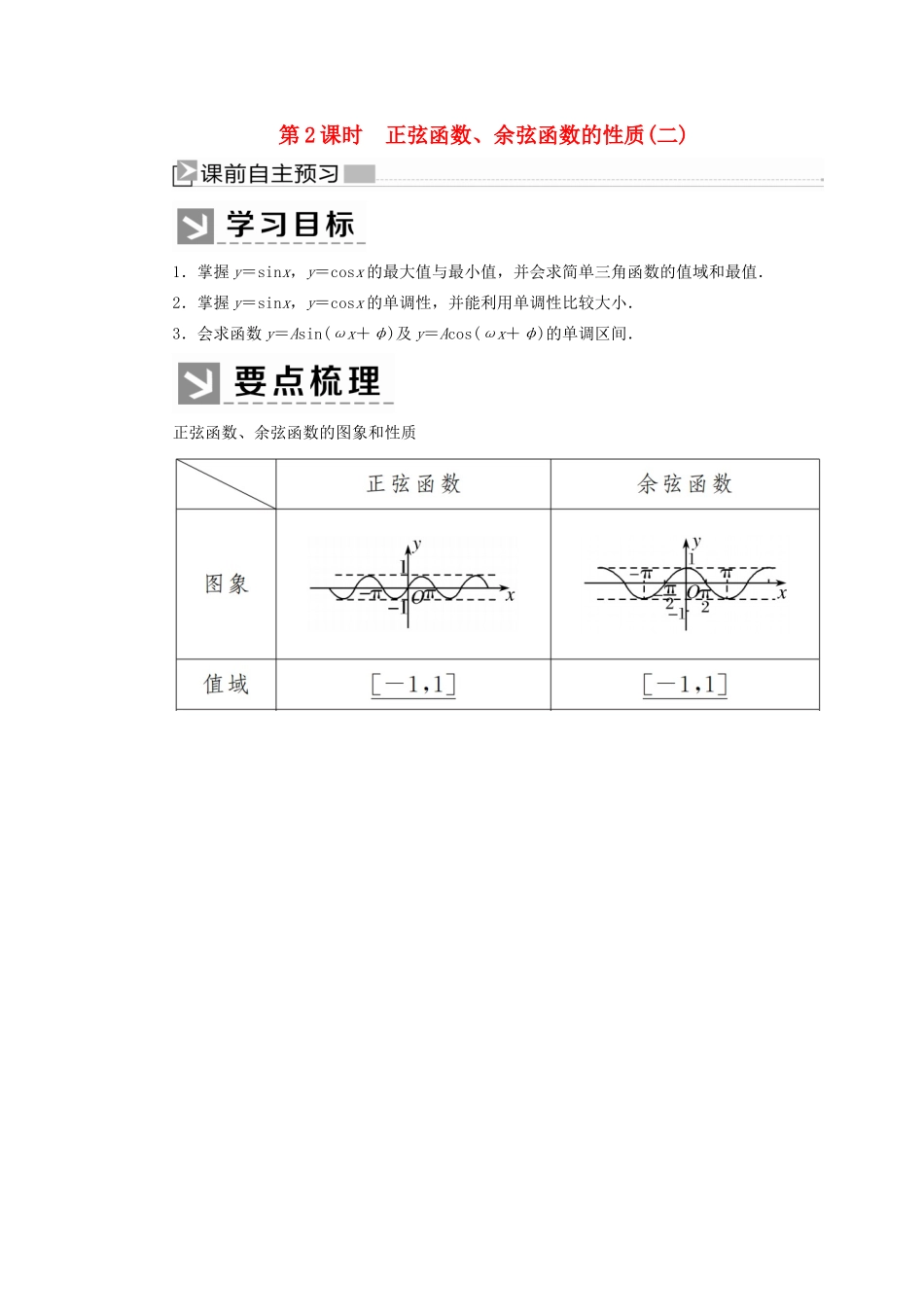 高中数学 第五章 三角函数 5.4.2.2 正弦函数、余弦函数的性质（二）学案 新人教A版必修第一册-新人教A版高一第一册数学学案_第1页