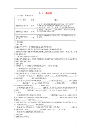 高中数学 第二章《圆锥曲线与方程》2.4抛物线学案 新人教版选修2-1-新人教版高二选修2-1数学学案