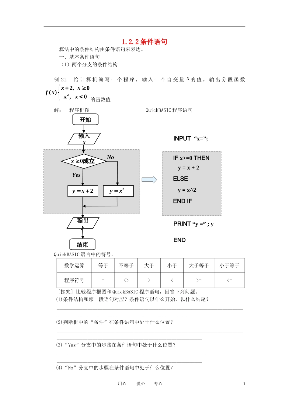 高中数学《基本算法语句-条件语句》文字素材6 新人教A版必修3_第1页