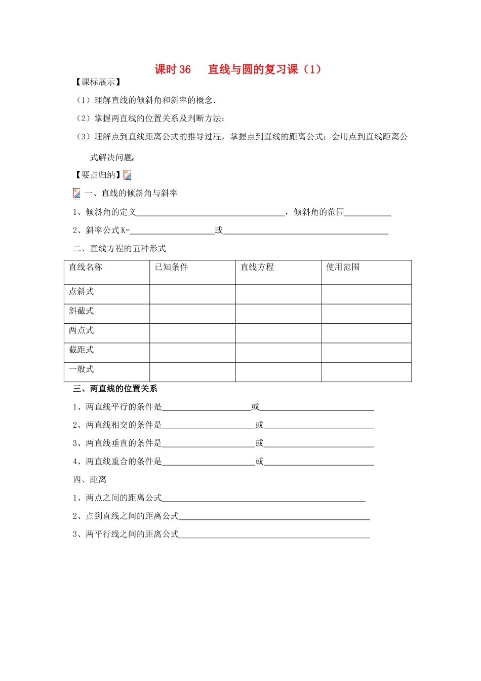 高中数学 课时36 直线与圆的复习课学案1 苏教版必修2-苏教版高一必修2数学学案_第1页