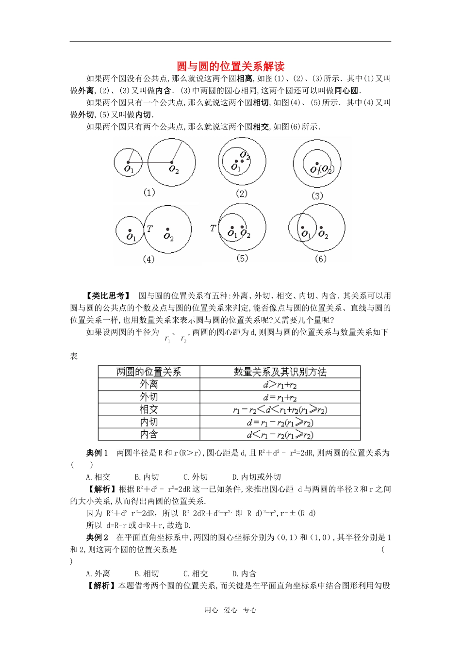 高中数学《圆与圆的位置关系》素材1 新人教B版必修2_第1页