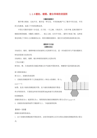 高中数学《棱柱、棱锥、棱台和球的表面积》学案1 新人教B版必修2