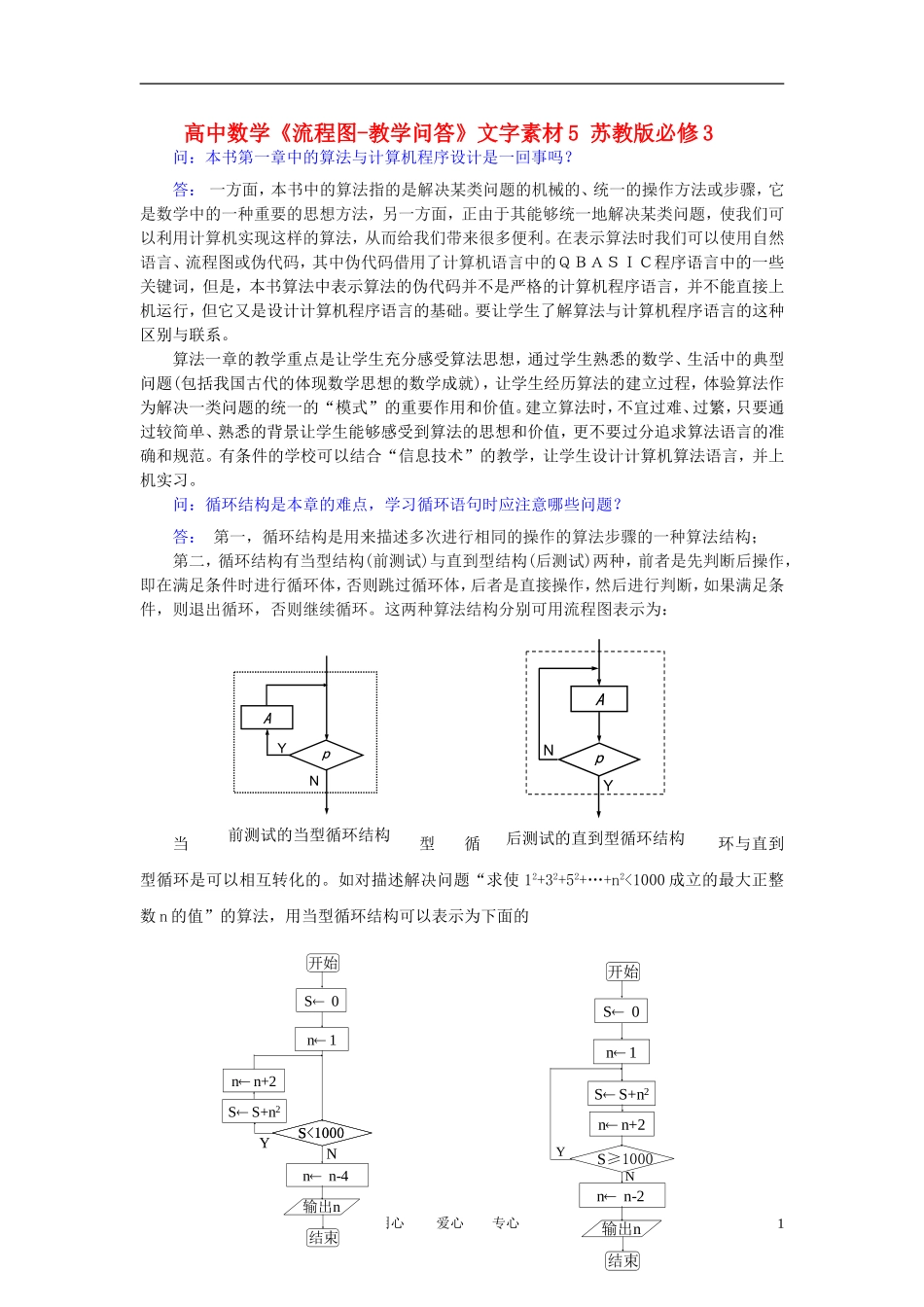 高中数学《流程图-教学问答》文字素材5 苏教版必修3_第1页