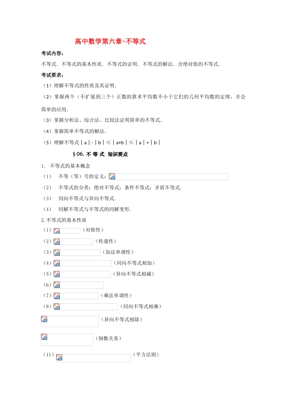 高中数学基础知识总结 第六章 不等式_第1页