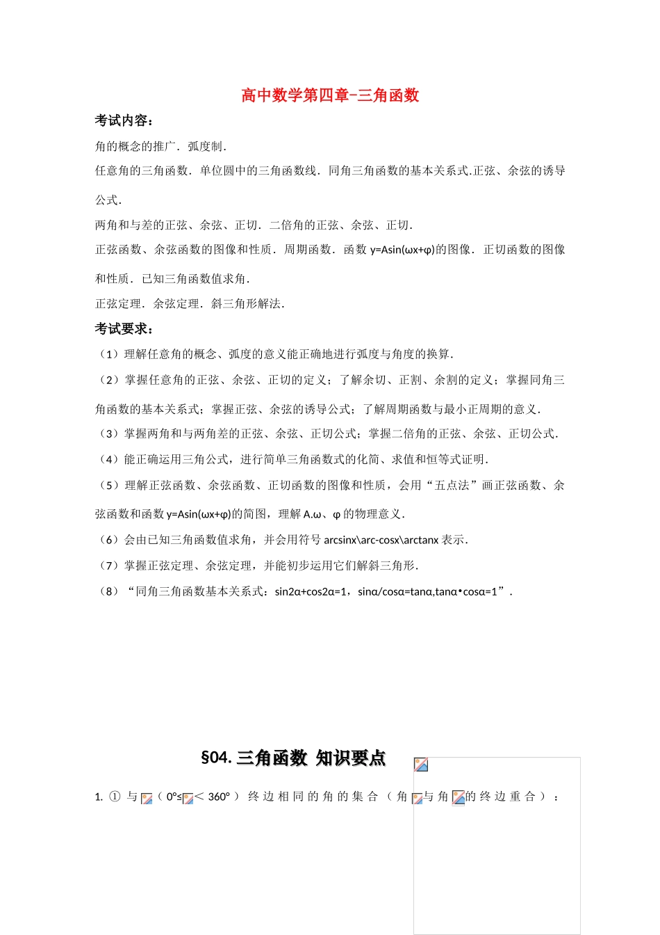 高中数学基础知识总结 第四章 三角函数_第1页