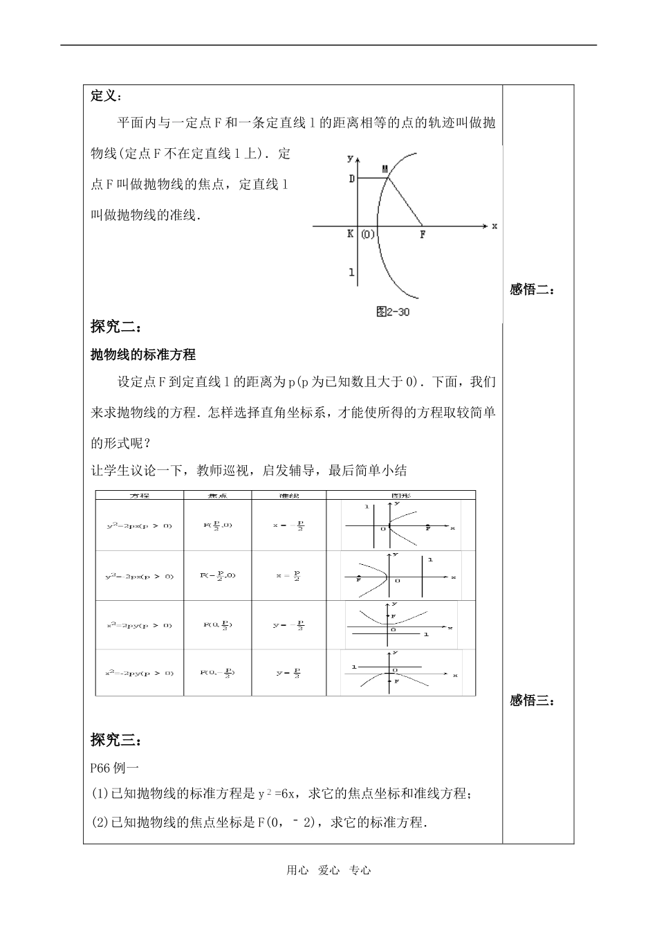 高中数学抛物线及其标准方程 讲学案人教版第二册（上）_第2页