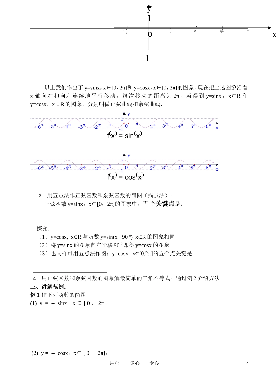 高中数学《正弦函数、余弦函数的图象和性质》学案1（第1课时） 新人教A版必修4_第2页