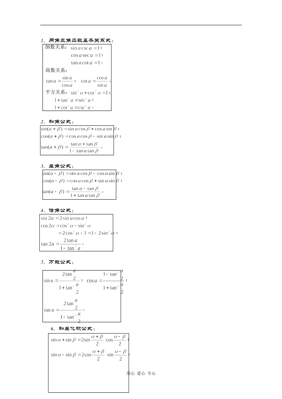 高中数学素材：三角函数公式_第1页