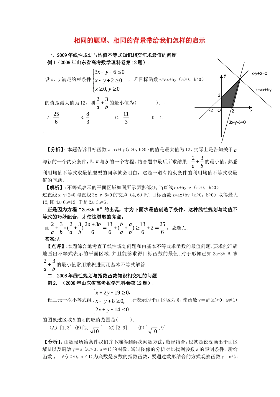 高中数学素材：相同的题型、相同的背景带给我们怎样的启示_第1页