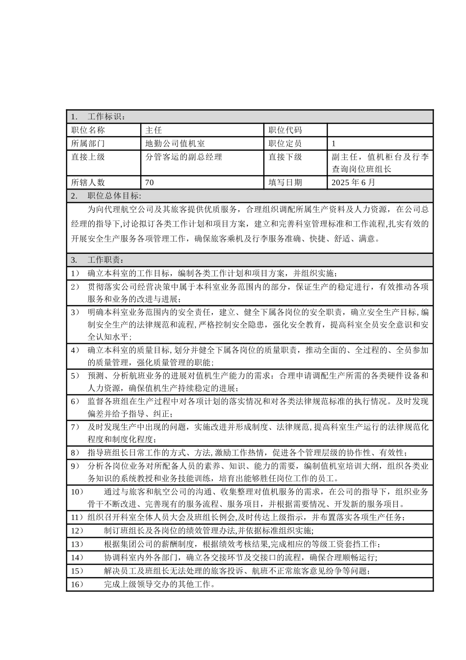 值机室主任职位描述—D_第1页