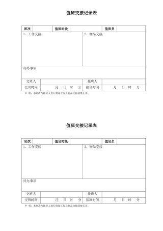 值班交接记录表