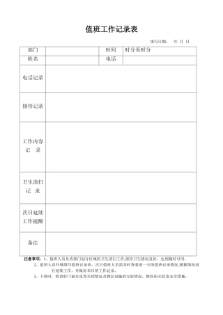 值班工作记录表