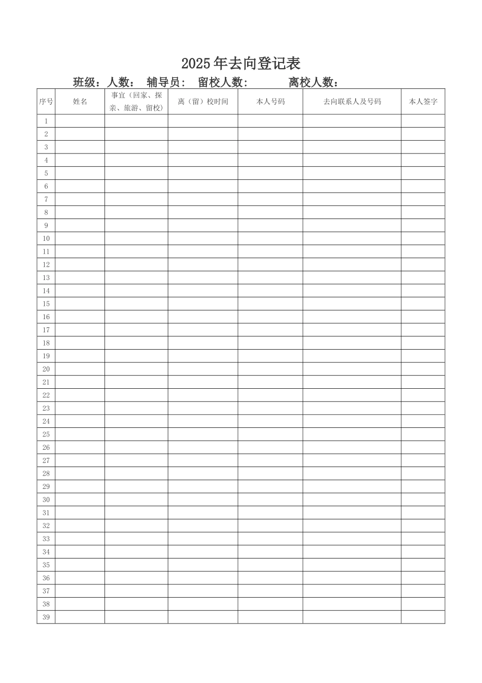 假期去向登记表---副本_第1页