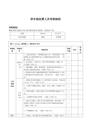 停车场收费人员考核细则