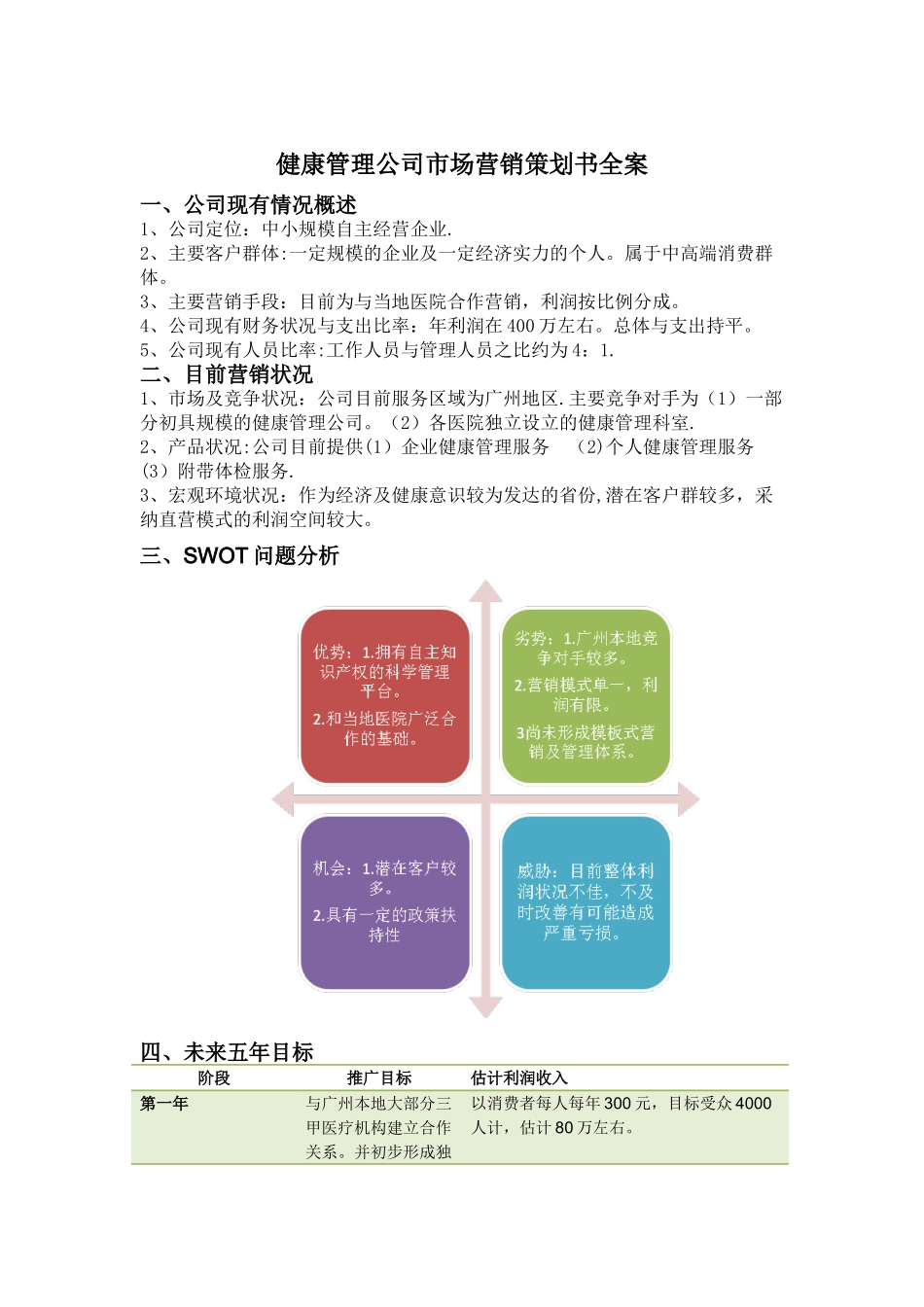 健康管理公司市场营销策划书全案_第1页