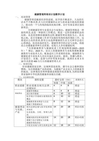 健康管理师培训计划教学计划