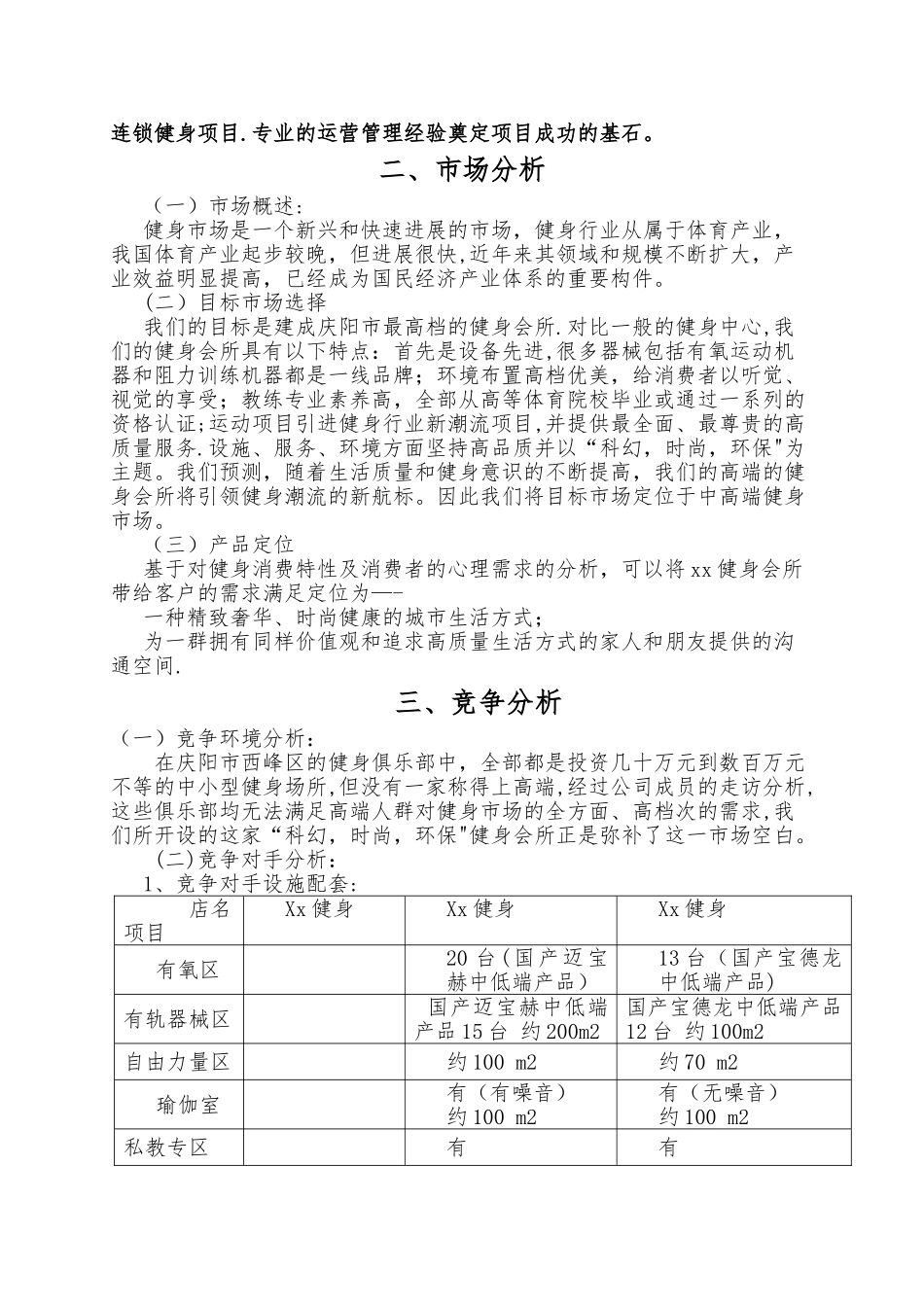 健身俱乐部项目商业创业计划书_第2页