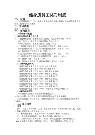健身房员工奖罚制度