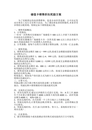 储值卡销售折扣奖励方案